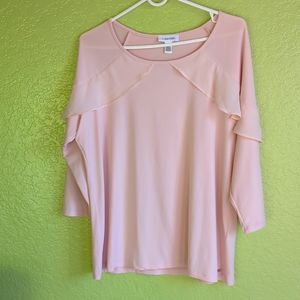 Calvin Klein NWOT 3/4 Length Lightweight Blouse with Sheer Overlay in Light Pink